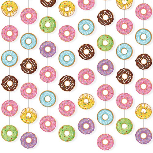 Herdear 8 Pieces Donut Party Banners Doughnut Grow Party Hanging Swirl Donut Paper Cutouts Garland Kit for Donut Theme Birthday Baby Shower Gender Reveal Bridal Shower Xmas Party Decorations Supplies