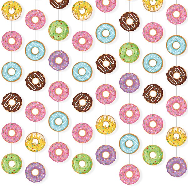 Herdear 8 Pieces Donut Party Banners Doughnut Grow Party Hanging Swirl Donut Paper Cutouts Garland Kit for Donut Theme Birthday Baby Shower Gender Reveal Bridal Shower Xmas Party Decorations Supplies
