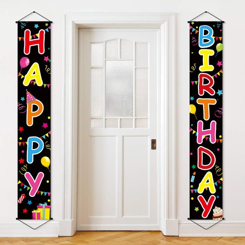 Tatuo Happy Birthday Banner, Colorful Polyester Birthday Decor, Indoor and Outdoor Party Favors Kit, 11.81 x 70.87 inches, Made in China