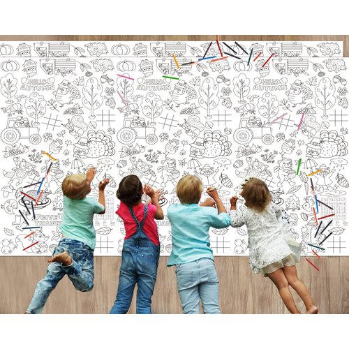 Wiooffen 2pcs Giant Thanksgiving Coloring Tablecloth Posters Activity 82”x 47” for Kids, Autumn Big Fall Paper Color-in Poster Table Cover Arts and Crafts for Kids Preschool Kindergarten Classroom