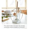 Yamazaki Home Ladle & Lid Rest - Kitchen Utensil Organizer Stand for Cooking Steel + Wood White