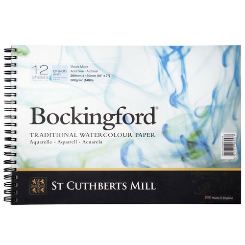 St. Cuthberts Mill Bockingford Watercolor Paper Spiral Pad - 10x7-inch White Water Color Paper for Artists - 12 Sheets of 140lb Cold Press Watercolor Paper for Gouache Ink Acrylic Charcoal and More