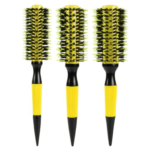 Healthcom 3 in 1 Ceramic & Ionic Bristle Round Barrel Hair Brush Set for Women & Men - Professional Styling, Blow Drying, Curling with Boar Bristle Brush & Scalp Comb (Yellow)