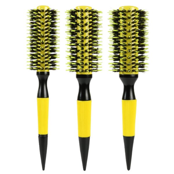 Healthcom 3 in 1 Ceramic & Ionic Bristle Round Barrel Hair Brush Set for Women & Men - Professional Styling, Blow Drying, Curling with Boar Bristle Brush & Scalp Comb (Yellow)