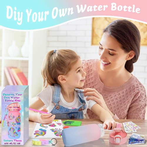 Decorate Your Own Water Bottle Kits for Girls Age 4-6-8-10-12, Unicorn Gem Diamond Painting Crafts, Arts and Crafts for Kids Ages 8-12, Birthday Gifts for Girls