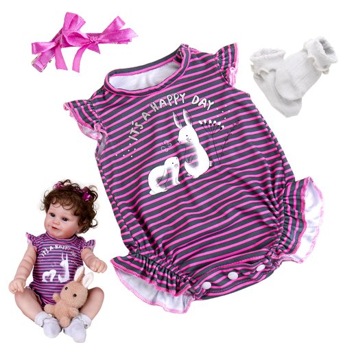Aori Reborn Baby Dolls Clothes 20 inch Outfit Purple Stripe Set for 18-22 Inch Reborn Doll Newborn Girl
