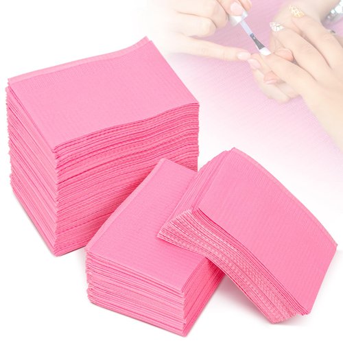 Ranrose Waterproof Nail Tips Art Table Towels Mat 125PCS Nail Tips Art Paper Disposable 3 Ply Foldable Nail Table Mat Nail Tips Art Waterproof Pad for Salon Practice Manicure (Pink)