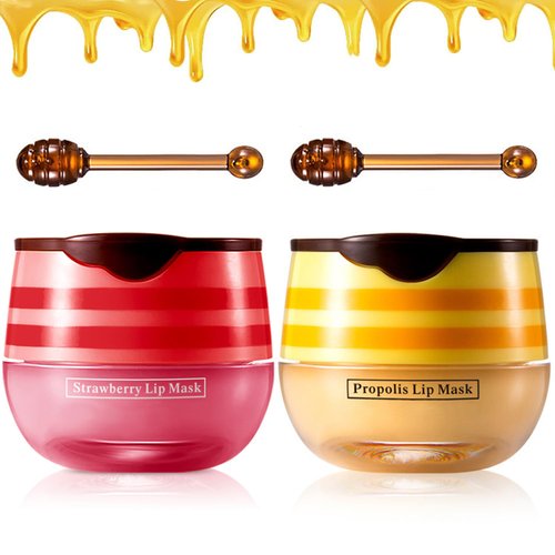 2PCS Strawberry & Honey Lip Balm, Vitamin E Moisturizing Propolis Sleeping Lip Mask, Effective Reduces Lip Lines Prevention Dry and Cracked Lip Scrubs Exfoliator Smoothing Dry Lip Care