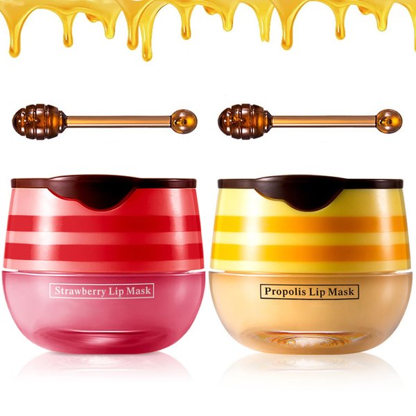 2PCS Strawberry & Honey Lip Balm, Vitamin E Moisturizing Propolis Sleeping Lip Mask, Effective Reduces Lip Lines Prevention Dry and Cracked Lip Scrubs Exfoliator Smoothing Dry Lip Care