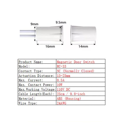 10Pcs RC-33 NC Recessed Wired Security Window Door Contact Sensor Alarm Magnetic Reed Switch White