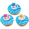 DecoPac Pinkfong Baby Shark 24 Cake Toppers - Blue, Pink, Yellow Cupcake Decorations for Birthday Celebrations