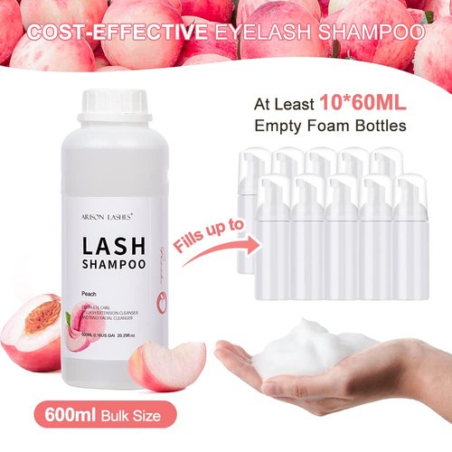 Arison Eyelash Eyelash Extension Shampoo 600ml/ Eyelid Foaming Cleanser/Wash for Extensions and Natural Lashes/Paraben & Sulfate Free Safe Makeup & / Professional & Self Use (Peach)
