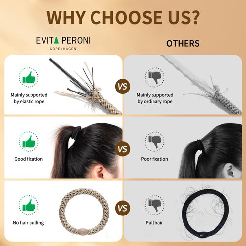 EVITA PERONI 12 Pcs Hair Ties No Damage High Elastics Ponytail Holders for Thick Thin Hair Loop Weave High Stretch Hair Tie for Women Hair Accessories (Black, Brown, Orange, Apricot)