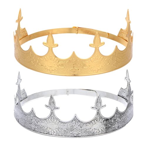 2PCS King Crown, Gold Crown Birthday Crown for Men, Adjustable Size Baroque Royal Crown, King Birthday Decorations, Gold Tiara Women and Men Crowns, Cosplay Party Tiara and Crown(Gold,Ancient Silver)