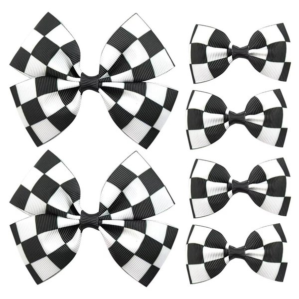 6 Pcs Checkered Hair Bow, Racing Flag Checkered Hair Clip, Black and White Hair Bow, Checkered Accessories Women, Birthday Party Halloween Bows for Girls, Racing Fan (2.5 Inch and 3.7 Inch)