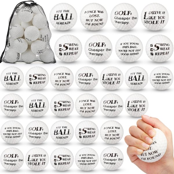 HyDren 50 Pcs Mini Golf Stress Ball Bulk 2.36 Inch Funny Golf Party Favors Foam Golf Balls Stress Relief Sports Ball with Storage Bag for Adult Practice Office Stress Relief Reward Gift(White)