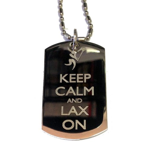 Keep Calm and Lax On Lacrosse Sport - Military Dog Tag, Luggage Tag Metal Chain Necklace