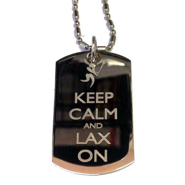 Keep Calm and Lax On Lacrosse Sport - Military Dog Tag, Luggage Tag Metal Chain Necklace