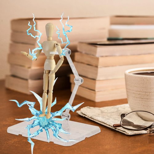 Action Figure Stand:Transparent Assembly Action Figure Display Holder with Special Effects Compatible for HG RG SD SHF 1/144,Blue