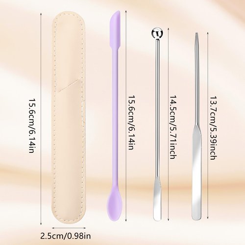 Thinp Foundation Spatula,Make Up Spatula Tool with Silicone Cosmetic Spatula Stainless Steel Makeup Palette Double Edged Spatula Makeup Spatula for Small Area of Face