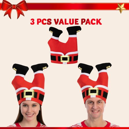 JOYIN 3 Packs Christmas Santa Pants Hats for Funny, Novelty Adult Christmas Hats, Crazy Xmas Hats for Christmas Party, Hat Dress Up Celebrations, Winter Party Favor