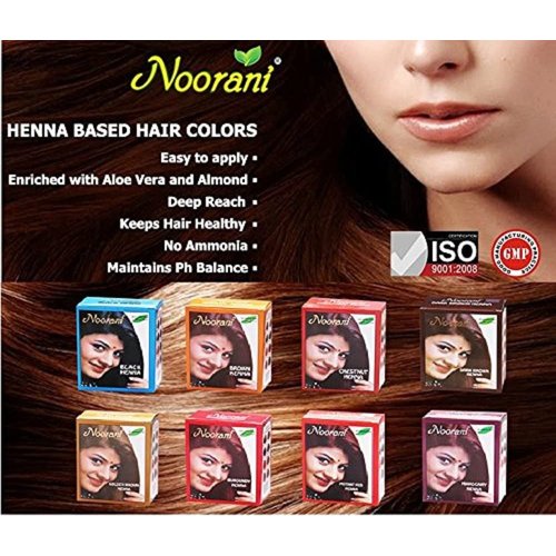 Noorani Henna Based Hair Color and Herbal Powder (6 Pouch x 10g), BURGUNDY HENNA)