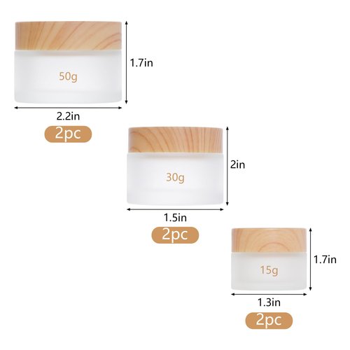 Miayon 6Pcs Glass Cosmetic Container with Wood Grain Lid Refillable Cosmetic Jar Frosted Glass Cream Container with Leak-proof Lid Empty Sample Jar for Makeup,Lotion,Eye Creams,Scrub Cream,Home Travel