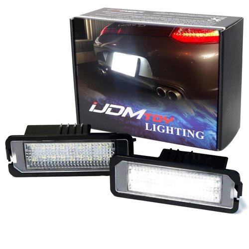 iJDMTOY OEM-Fit 3W Full LED License Plate Light Kit Compatible With Volkswagen Golf GTi CC Rabbit Eos Beetle Porsche Cayman Carrera Cayenne Boxster, 18-SMD Xenon White LED & Can-bus Error Free