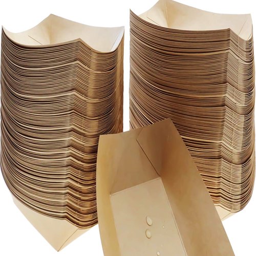 MotBach 120 Pcs Brown Kraft Paper Disposable Recyclable Eco-Friendly Food Serving Boats Take Out Food Trays Party Supplies for Tacos, Nachos, Crawfish, French Fries