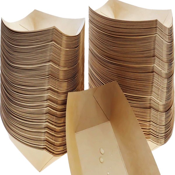 MotBach 120 Pcs Brown Kraft Paper Disposable Recyclable Eco-Friendly Food Serving Boats Take Out Food Trays Party Supplies for Tacos, Nachos, Crawfish, French Fries
