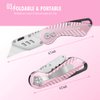 FantastiCAR Folding Utility Knife, Box Cutter Plume Type Metal Body, with Safety Lock and 5-Piece Extra Blades (Pink)