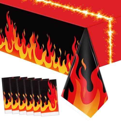 Fire Heroes Table Cloth Firefighter Themed Birthday Party Supplies Plastic Firefighter Table Cover Flame Theme Firefighter Tablecloth for Party School Activity (6 Pieces)