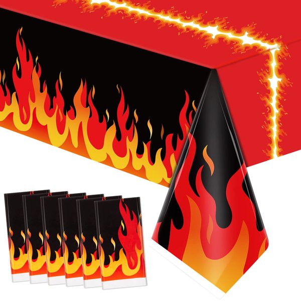 Fire Heroes Table Cloth Firefighter Themed Birthday Party Supplies Plastic Firefighter Table Cover Flame Theme Firefighter Tablecloth for Party School Activity (6 Pieces)