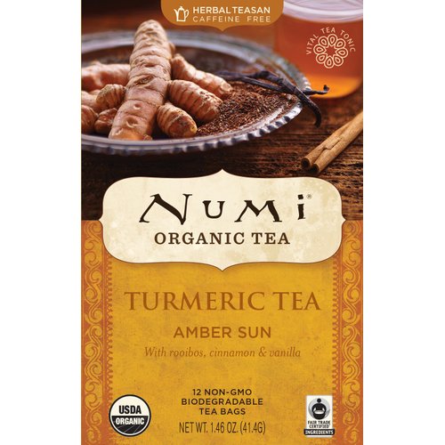 Numi Organic Tea Amber Sun, 12 Count Box of Tea Bags (Pack of 6) Turmeric Tea