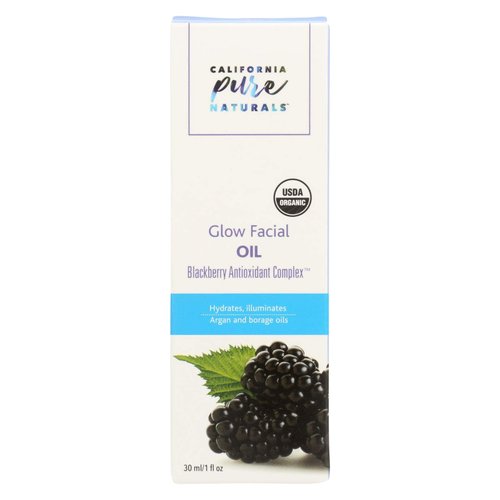 CPN California Pure Naturals Glow Facial Oil - USDA Organic - Brightening Moisturizer - Hydrates with Vegan Jojoba, Argan, Borage, Primrose, and Antioxidants for Sensitive Skin, 2 Pack