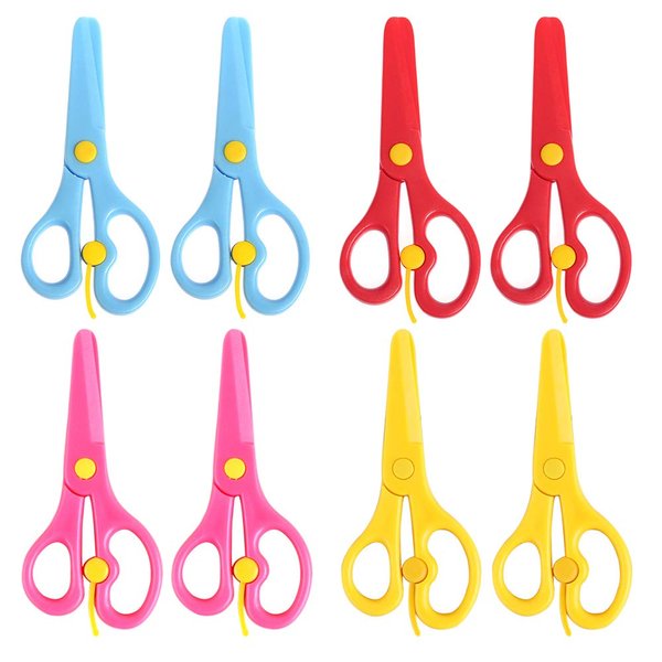 8 Pack Preschool Training Scissors Kids Plastic Playdough Scissors Childrens Toddler Safety Scissors Handmade Art Craft Scissors Left Handed Training Spring Scissors