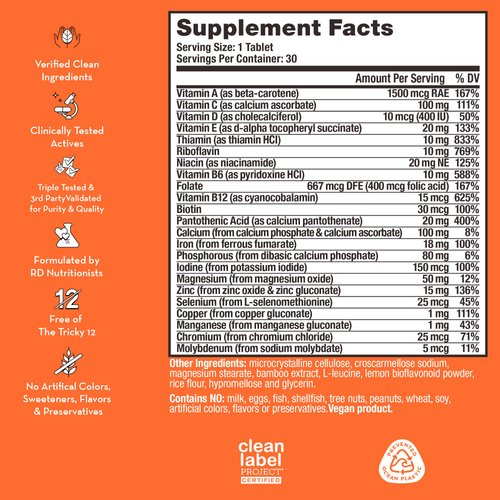 HUM Base Control - Daily Women's Multivitamin & Minerals Supplement with B Complex, Vitamin C, 22 Micro-Nutrients + Iron & Biotin to Support Pre-Menopause Women - Non-GMO & Gluten-Free (30 Tablets)