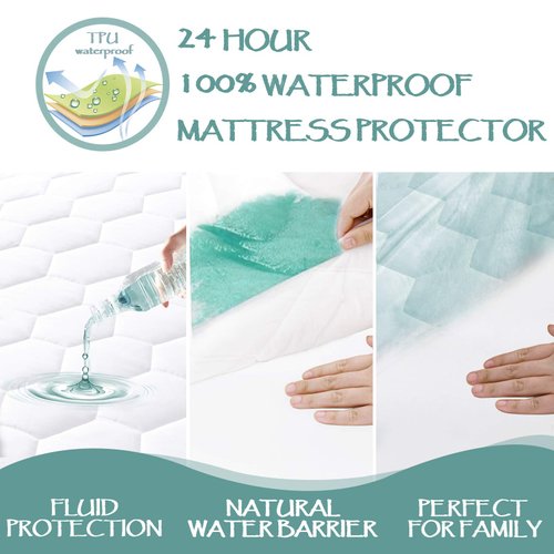 Twin XL Waterproof Mattress Pad Cover with Filling,Soft Mattress Pad Cover, College Dorm Waterproof Mattress Protector Stretches up to 16” Deep Pocket-Hollow Alternative Filling-Cooling Mattress