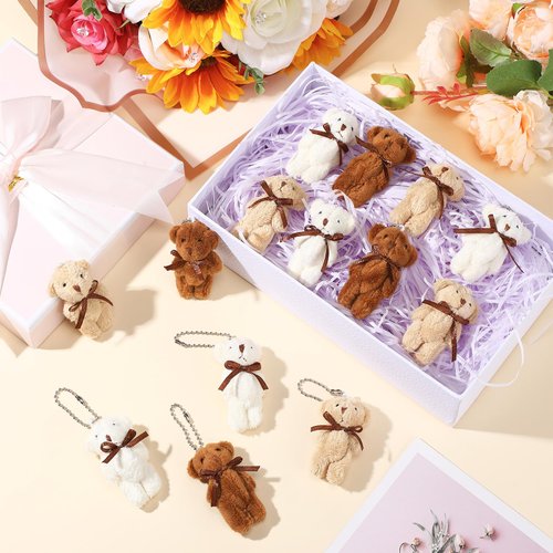 Jenaai 24 Pack Mini Bears with Bow Tie 2.35 Inch Plush Stuffed Tiny Bears Doll Bulk Small Animal Soft Bear for Valentine's Day Gift Baby Shower Birthday Gifts Party Favors DIY Keychain Crafts