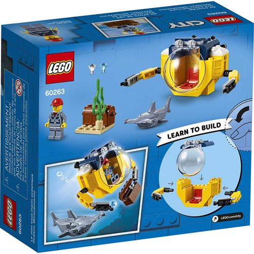 LEGO City Ocean Mini-Submarine 60263, Underwater Playset, Featuring a Toy Submarine, Pirate Treasure Chest, Hammerhead Shark Figure and a Pilot Minifigure, Great Gift for Kids (41 Pieces)