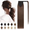 SEGO Ponytail Extension Human Hair Real Human Hair Clip In Wrap Around Long Straight Ponytail With Magic Paste Pony Hairpieces for Women -16 Inch 80g 4 Medium Chocolate Brown