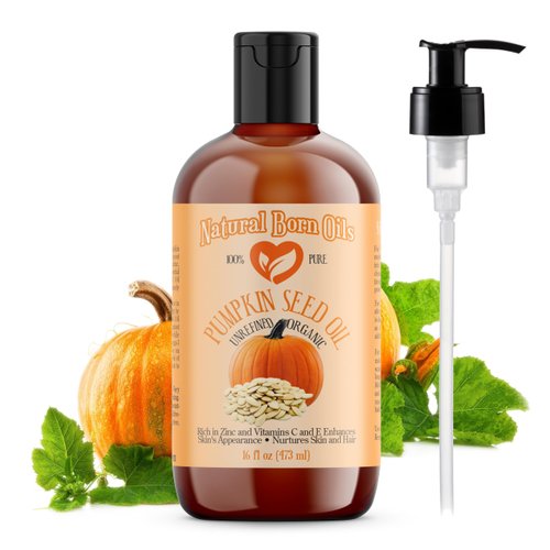 Natural Born Oils Pumpkin Seed Oil, 16oz, Organic, Cold-Pressed, Nutrient-Rich, Excellent for Radiant Skin, Lustrous Hair