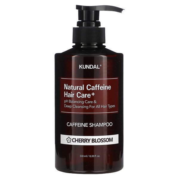 [KUNDAL] Caffeine Hair regrowth Shampoo [Cherry Blossom Scent] Scalp Care, Deep Cleansing, Hair Growth Enhancement, Suitable for All Hair Types 16.9Fl Oz (500ml)