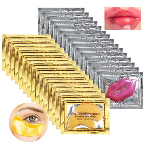 Permotary 15 Pairs Collagen Crystal Eye Mask and 15 Pcs Collagen Crystal Lip Mask, Under Eye Patches and Lip Pads, Collagen Crystal Mask Set for Moisturizing, Reducing Fine Lines & Dark Circles