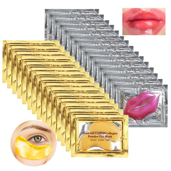 Permotary 15 Pairs Collagen Crystal Eye Mask and 15 Pcs Collagen Crystal Lip Mask, Under Eye Patches and Lip Pads, Collagen Crystal Mask Set for Moisturizing, Reducing Fine Lines & Dark Circles