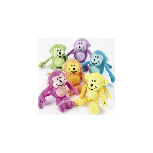 Neon Stuffed Animal Monkeys - Toys and Party Favors - 12 Pieces