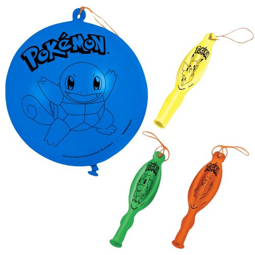 Assorted Colors Pokemon Punch Latex Balloons - Pack of 4 (6.5" x 2.75" Deflated Size) - Perfect for Parties & Celebrations