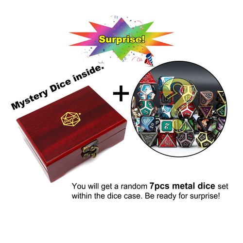 Haxtec Mystery Metal DND Dice Set with Wood Dice Case DND Gifts for Players Men Dual-Purpose Wooden Dice Box with Metal D&D Dice Set TTRPG Accessories
