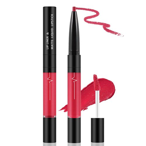 Apooliy 2 In 1 Matte Lip Gloss and Lip Liner,Waterproof Lipstick,Highly Pigmented Lip Sticks,Quick Drying,Dual-Ended Lip Sticks