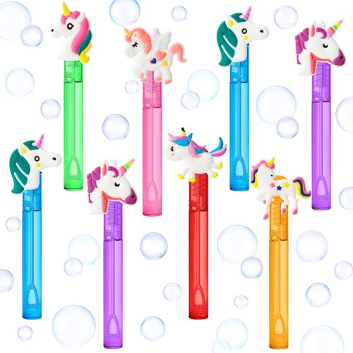AFZMON 24 Unicorn Party Favors Bubble Wands for Kids, Rainbow Horse Mini Bubbles Wand Toys, Rainb...